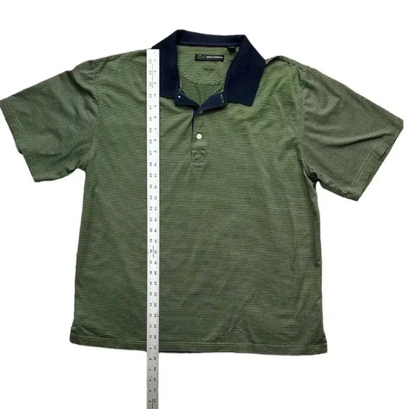 GREG NORMAN Green & Navy Blue Stripe Golf Polo sz L 100% Cotton Short Sleeve - Picture 4 of 5